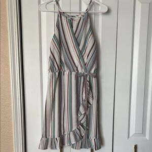 White and Blue Asymmetrical Wrap Sundress